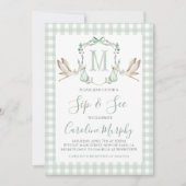 Invitation Sage Green Stork Sip & Voir Preppy En vichy (Devant)