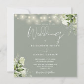 Invitation Sage Green String éclaire Floral Photo Mariage (Devant)