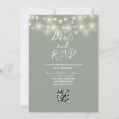 Invitation Sage Green String éclaire Floral QR Code Mariage (Dos)