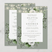 Invitation Sage Green String éclaire Floral Tout en un Mariag (Devant / Derrière)