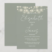 Invitation Sage Green String Lights Élégant Mariage de script (Devant / Derrière)
