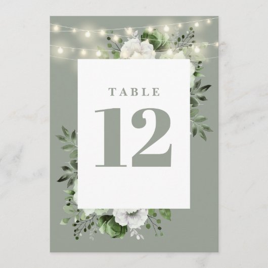 Invitation Sage Green String Lights Floral Table Numéro (Devant)