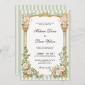 Invitation Sage Green Stripe Cherub Floral Arch Wedding (Devant / Derrière)