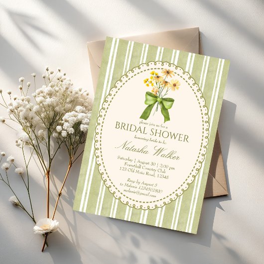 Invitation Sage green stripe retro elegant bridal shower