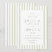 Invitation Sage Green Striped Wedding  (Devant / Derrière)