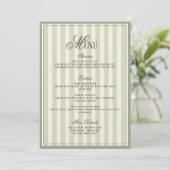Invitation Sage Green Striped Wedding Menu  Card (Debout devant)