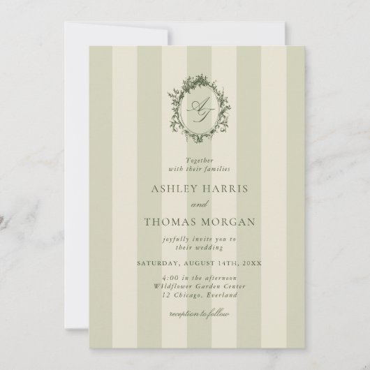 Invitation Sage Green Stripes Wedding (Devant)