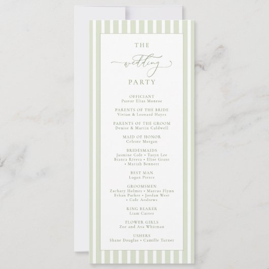 Invitation Sage Green Stripes Wedding Program (Dos)
