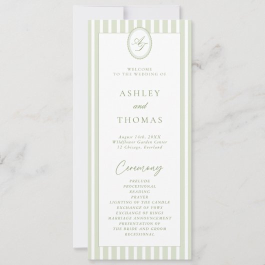 Invitation Sage Green Stripes Wedding Program (Devant)