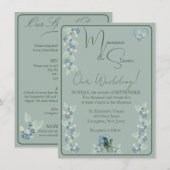 Invitation Sage Green sur le Mariage Floral Vert (Devant / Derrière)