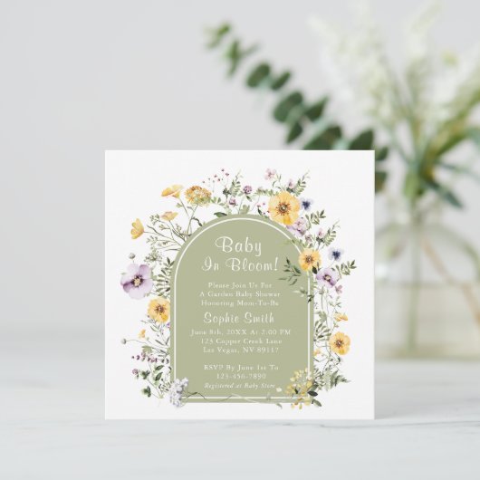 Invitation Sage Green Tea Party Baby in Bloom Baby shower (Debout devant)