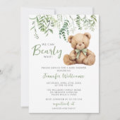 Invitation Sage Green Teddy Ours Bow Vert Bébé Garçon Douche (Devant)