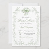 Invitation Sage Green Toile and Bow Bridal Shower (Devant)