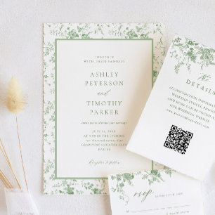Invitation Sage Green Toile Classic Floral Mariage