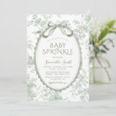 Invitation Sage Green Toile Floral Chinoiserie Baby Sprinkle (Debout devant)