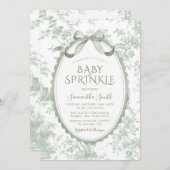 Invitation Sage Green Toile Floral Chinoiserie Baby Sprinkle (Devant / Derrière)