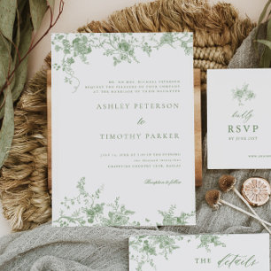 Invitation Sage Green Toile Vintage Floral Mariage