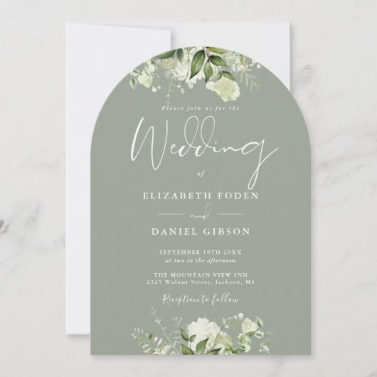 Invitation Sage Green Tout en une verdure Mariage Arc Floral (Devant)