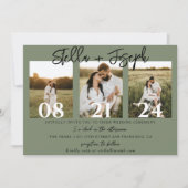 Invitation Sage Green Trois Photos Collage Boho Chic Mariage (Devant)