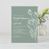 Invitation Sage Green Tulip Line Art Garden Bridal Shower (Debout devant)