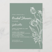 Invitation Sage Green Tulip Line Art Garden Bridal Shower (Devant)