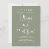 Invitation Sage green typographie script mariage + détails QR (Devant)