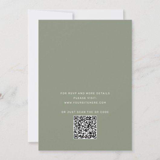 Invitation Sage green typographie script mariage + détails QR (Dos)