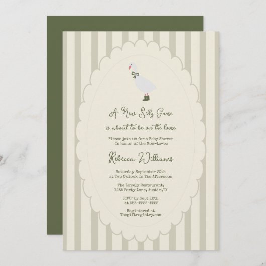 Invitation Sage Green un nouveau Baby shower d'oies soyeux (Devant / Derrière)