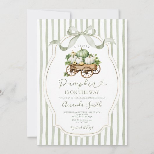 Invitation Sage Green Un Petit Baby shower Citrouille (Devant)