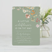 Invitation Sage Green Un Petit Baby shower Fleur sauvage (Debout devant)