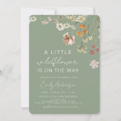 Invitation Sage Green Un Petit Baby shower Fleur sauvage (Devant)