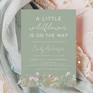 Invitation Sage Green Un Petit Baby shower Fleur sauvage