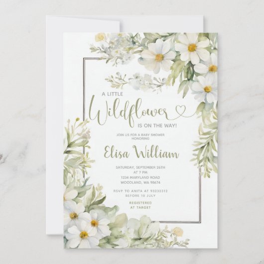 Invitation Sage Green Un petit Baby shower Fleur sauvage pour (Devant)
