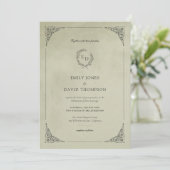 Invitation Sage Green Velvet Laurel Wreath Minimalist Wedding (Debout devant)