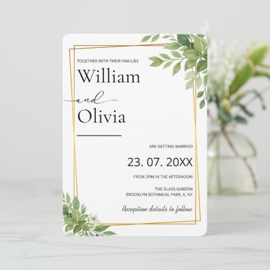 Invitation Sage Green Vert Vert Or Géométrique Rustique Maria (Debout devant)