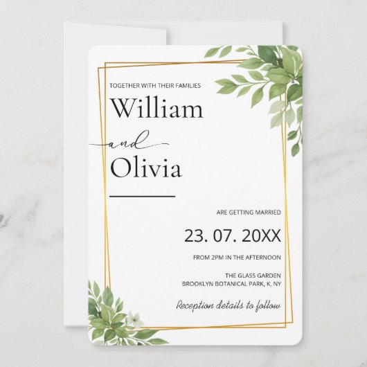 Invitation Sage Green Vert Vert Or Géométrique Rustique Maria (Devant)