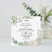Invitation Sage Green verte eucalyptus Carré Mariage (Debout devant)
