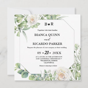 Invitation Sage Green verte eucalyptus Carré Mariage