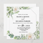 Invitation Sage Green verte eucalyptus Carré Mariage (Devant / Derrière)