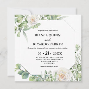 Invitation Sage Green verte eucalyptus Carré Mariage