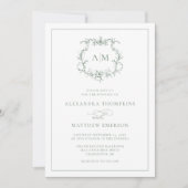 Invitation Sage Green Victorian Baroque Floral Crest Mariage (Devant)