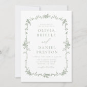 Invitation Sage Green Victorian French QR Code Mariage (Devant)
