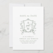 Invitation Sage Green Vintage Crest Enregistrer la date (Devant)