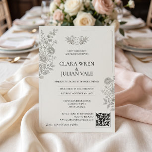Invitation Sage Green Vintage Floral Romantique Code QR Blaso