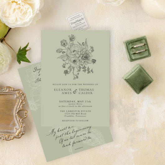 Invitation Sage Green Vintage Floral Victorian Garden Mariage