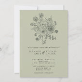 Invitation Sage Green Vintage Floral Victorian Garden Mariage (Devant)