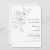 Invitation Sage Green Vintage Line Drawn Bouquet Reception (Devant)