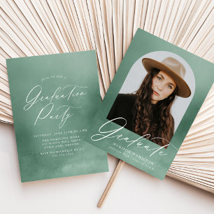 Invitation Sage Green Watercolor Arch Photo Graduation Party