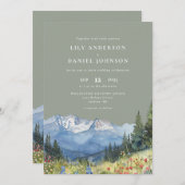 Invitation Sage Green Watercolor Mountain QR Code Mariage (Devant / Derrière)
