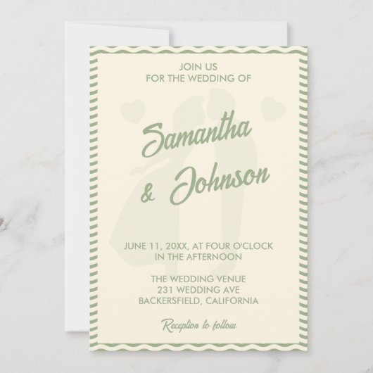 Invitation Sage Green Wavy Stripe QR Code Photo Wedding (Devant)